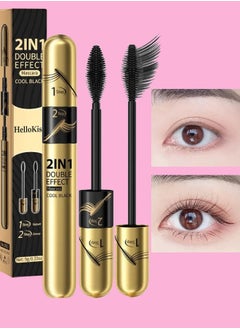 2 in 1 Double Effect Mascara Cool Black Curling and Intensifying Mascara Volumizing and Lengthening Thrive Black Mascara for Long Curly and Thick Eyelashes Waterproof Mascara