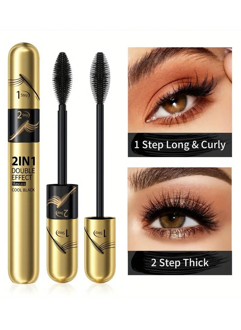 HelloKiss - 2 in 1 Double Effect Mascara Cool Black Curling and Intensifying Mascara Volumizing and Lengthening Thrive Black Mascara for Long Curly and Thick Eyelashes Waterproof Mascara - Image 1