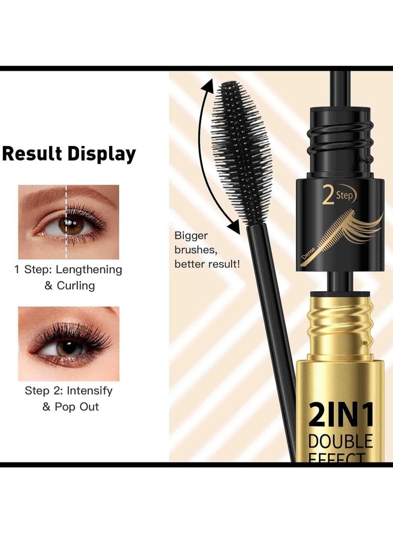 HelloKiss - 2 in 1 Double Effect Mascara Cool Black Curling and Intensifying Mascara Volumizing and Lengthening Thrive Black Mascara for Long Curly and Thick Eyelashes Waterproof Mascara - Image 1