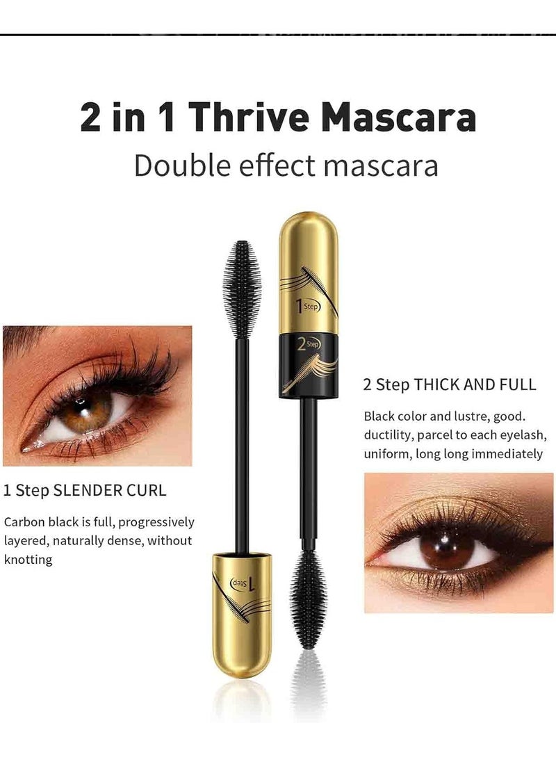 HelloKiss - 2 in 1 Double Effect Mascara Cool Black Curling and Intensifying Mascara Volumizing and Lengthening Thrive Black Mascara for Long Curly and Thick Eyelashes Waterproof Mascara - Image 1