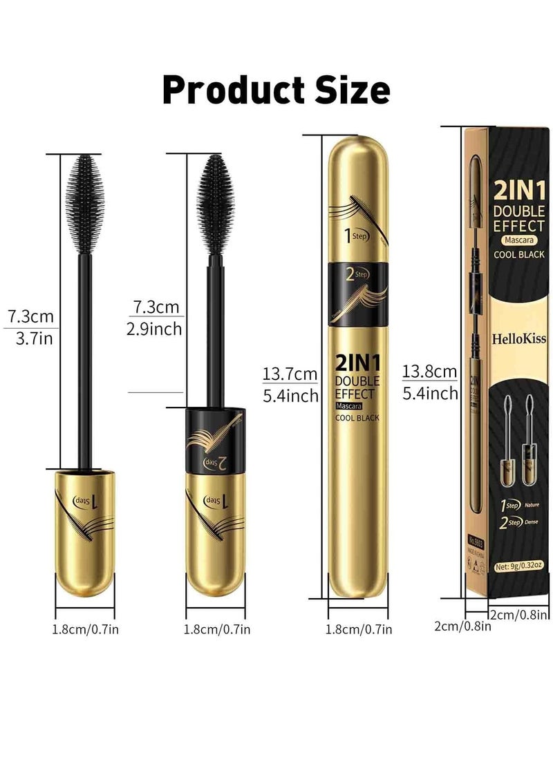 HelloKiss - 2 in 1 Double Effect Mascara Cool Black Curling and Intensifying Mascara Volumizing and Lengthening Thrive Black Mascara for Long Curly and Thick Eyelashes Waterproof Mascara - Image 1