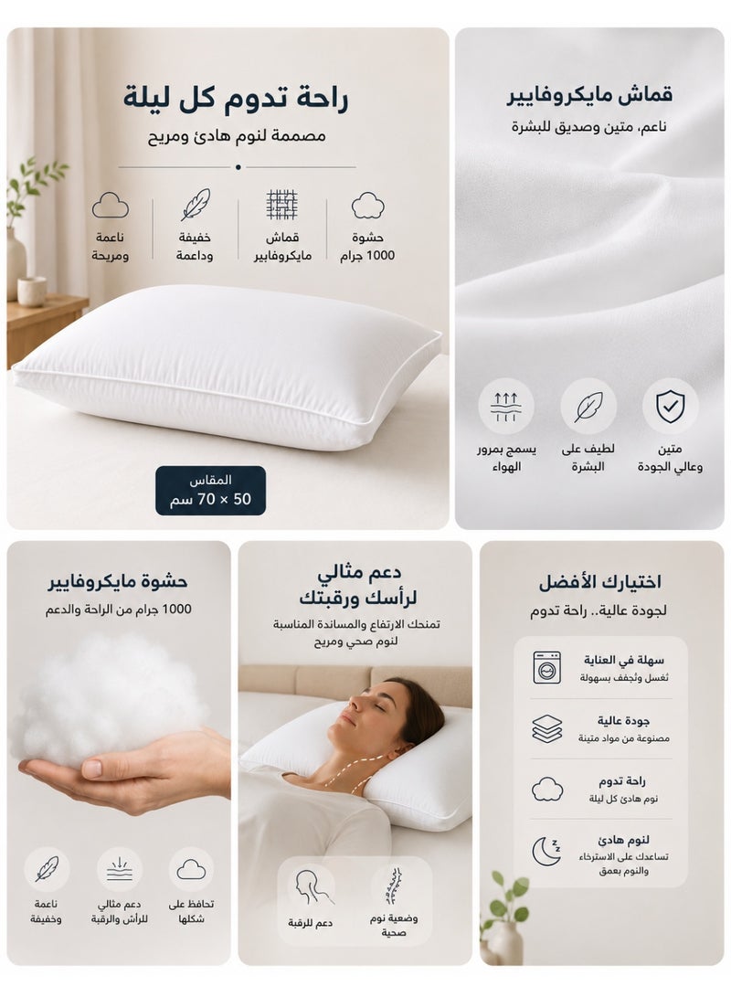 F.A.M.S Hotel Style Luxury Pillow – 75×50 cm, Premium Microfiber Filling, Cotton Blend Cover, Hypoallergenic, Soft & Supportive – Perfect for Home & Guest Room - Image 4