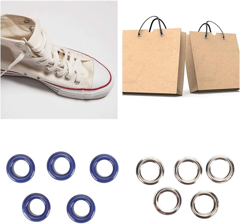 500 Sets Grommet Kit 8mm Round Light Copper Eyelet Set, Multi Purpose Leather Grommets for Shoes Bags Clothing Repair and DIY Craft with Washers (Blue) - Image 2