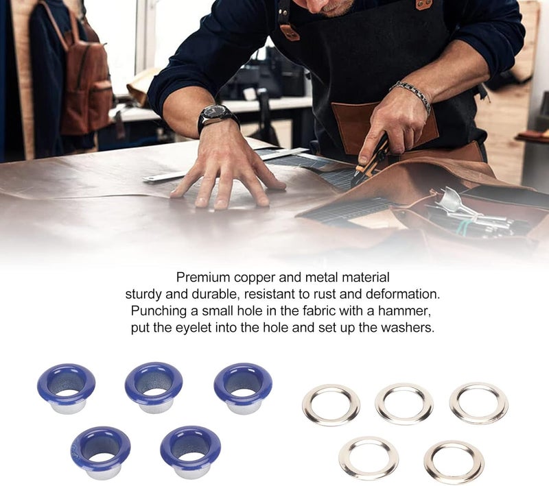 500 Sets Grommet Kit 8mm Round Light Copper Eyelet Set, Multi Purpose Leather Grommets for Shoes Bags Clothing Repair and DIY Craft with Washers (Blue) - Image 3