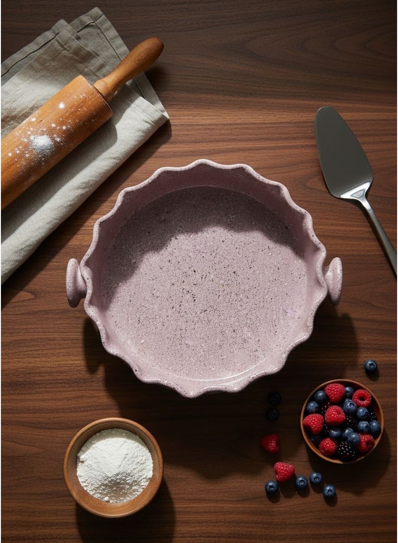 CASA HOME CasaHome Porcelain Pie Dish with Wavy Rim & Side Handles – Speckled Dusty Mauve, Elegant Oven-to-Table Bakeware for Pies, Quiche & Casseroles - Image 4