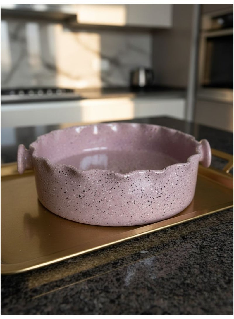 CASA HOME CasaHome Porcelain Pie Dish with Wavy Rim & Side Handles – Speckled Dusty Mauve, Elegant Oven-to-Table Bakeware for Pies, Quiche & Casseroles - Image 2