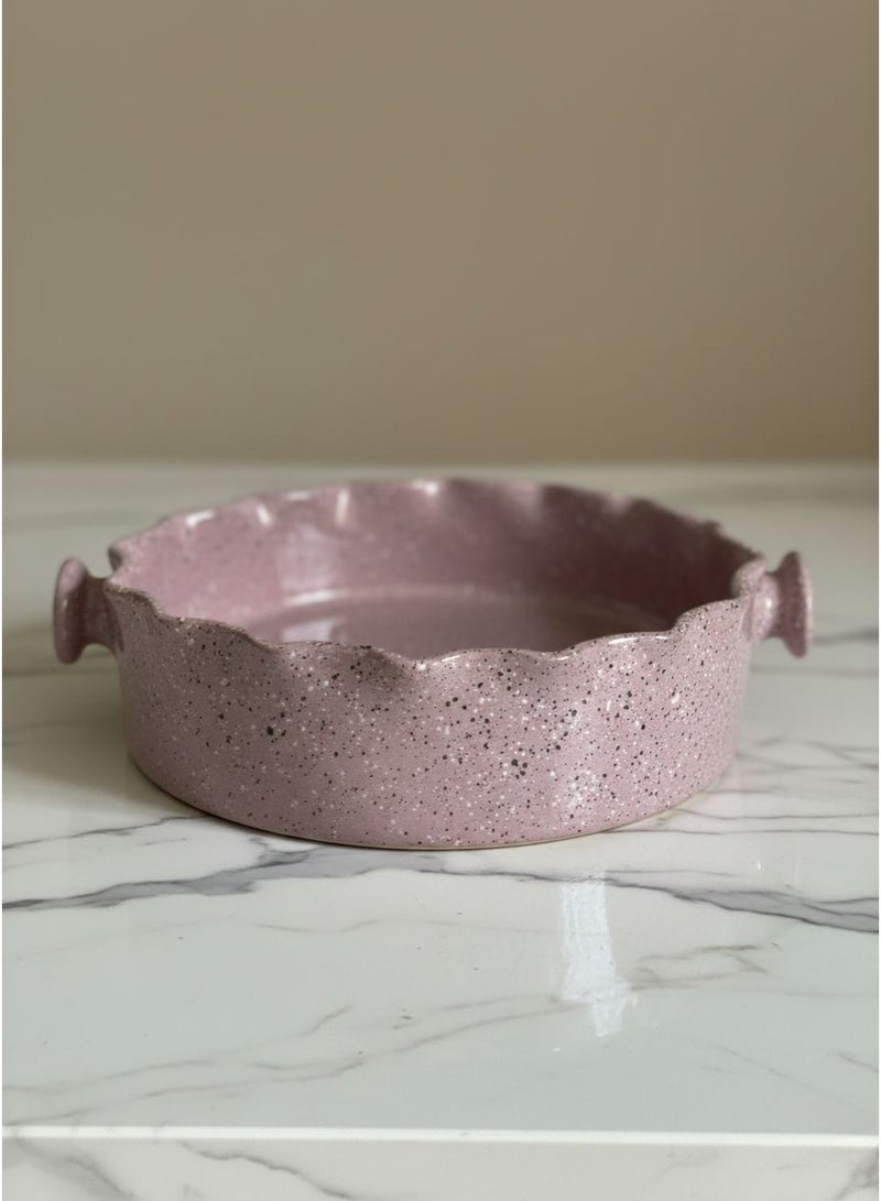 CASA HOME CasaHome Porcelain Pie Dish with Wavy Rim & Side Handles – Speckled Dusty Mauve, Elegant Oven-to-Table Bakeware for Pies, Quiche & Casseroles - Image 1
