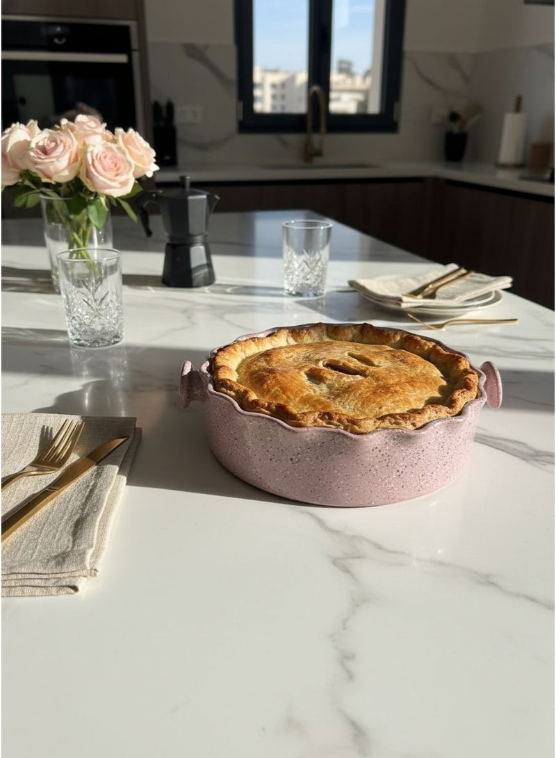 CASA HOME CasaHome Porcelain Pie Dish with Wavy Rim & Side Handles – Speckled Dusty Mauve, Elegant Oven-to-Table Bakeware for Pies, Quiche & Casseroles - Image 3