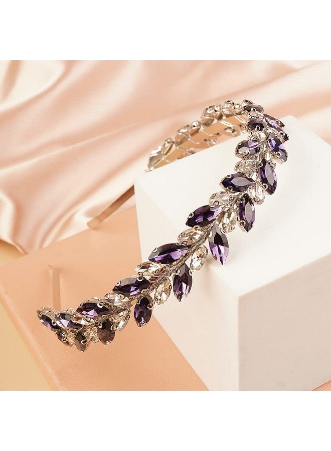 BERYUAN Wedding Tiaras And Crowns Crystal Wedding Headband Teardrop Purple Crystal Rhinestone Wedding Hair Accessories Crystal Wedding Headbands For Women - Image 2