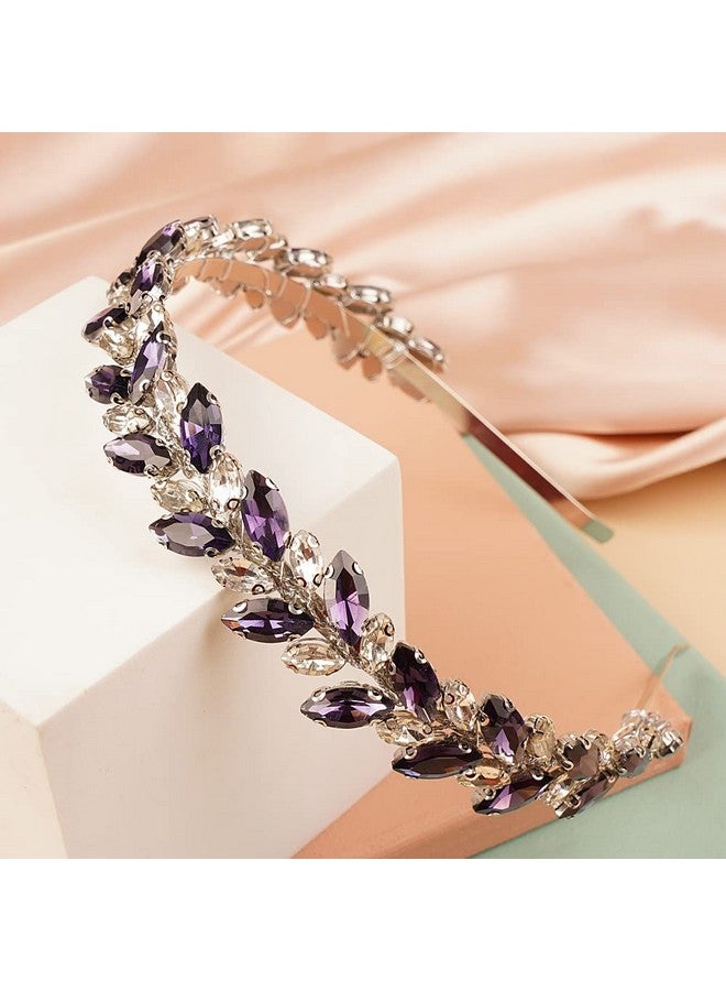 BERYUAN Wedding Tiaras And Crowns Crystal Wedding Headband Teardrop Purple Crystal Rhinestone Wedding Hair Accessories Crystal Wedding Headbands For Women - Image 3