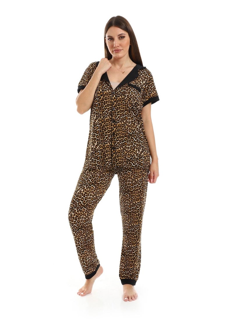 Caesar - Women Pajama Set With Pants And Button Design - Image 1