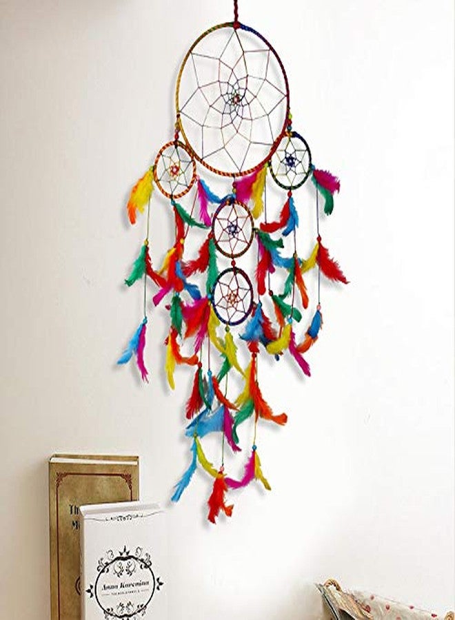 DULI Dream Catcher Traditional Indian Dreamcatchers Wall Art For Bedrooms, Home Wall, Hanging Design, Height 75 Cm Dream Catchers (Blue) Metal, Feathers Dreamcatcher (Big Multi) - Image 1