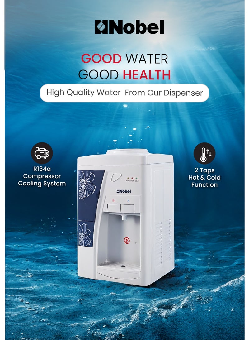 Nobel Table Top Water Dispenser 550W Hot & Cold, Compressor Cooling System, 5L Hot/2L Cold Per Hour, Top Loading, Heating - (1 Year Warranty) NWD557 white - Image 4