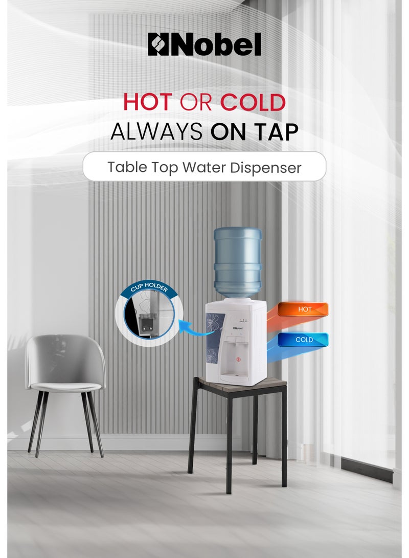 Nobel Table Top Water Dispenser 550W Hot & Cold, Compressor Cooling System, 5L Hot/2L Cold Per Hour, Top Loading, Heating - (1 Year Warranty) NWD557 white - Image 2