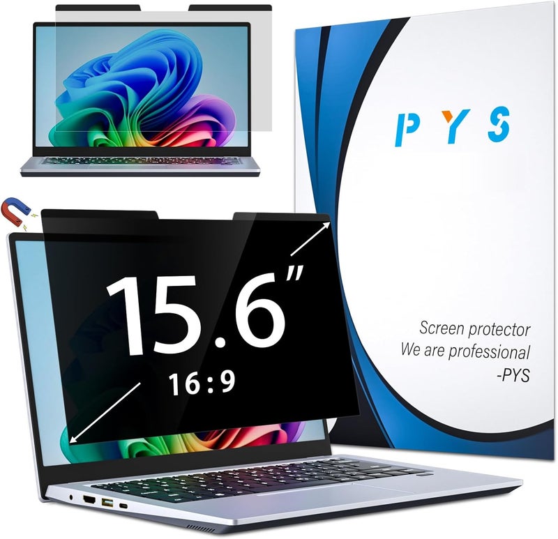 pys Magnetic Privacy Screen Filter for 15.6 Inch 16:9 Laptop - Detachable Computer Screen Privacy Shield, Anti-Glare Blue Light, Removable 15.6" Screen Protector for Lenovo, HP, Dell, Acer, ASUS - Image 1