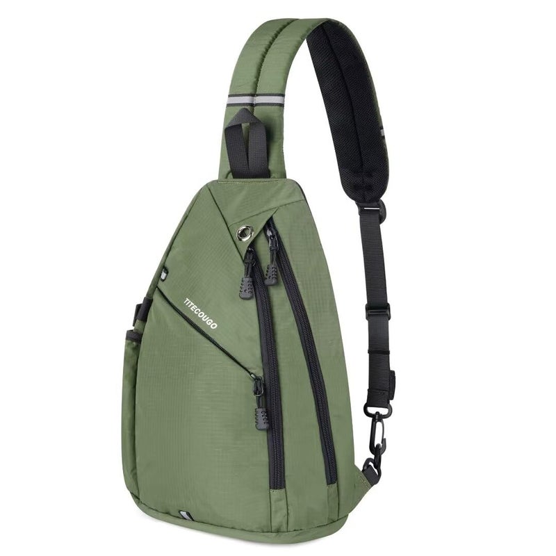 TITECOUGO Sling Backpack Travel Shoulder Bag Lightweight Chest Daypack One Strap Crossbody Bags Camp Day Packs for Women and Men Hiking Accessories Large Green - Image 1