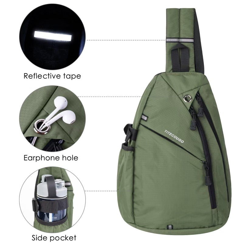 TITECOUGO Sling Backpack Travel Shoulder Bag Lightweight Chest Daypack One Strap Crossbody Bags Camp Day Packs for Women and Men Hiking Accessories Large Green - Image 2