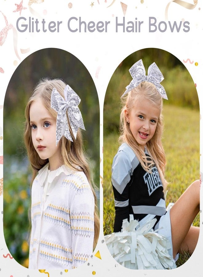 CN 7" Glitter Large Cheer Hair Bow Clips for Girls Cheerleader Silver Sequin Jumbo Cheer Hair Bows Handmade for Cheerleading Teens Girls Kids Sports Softball Cheerleader Outfit - Image 4