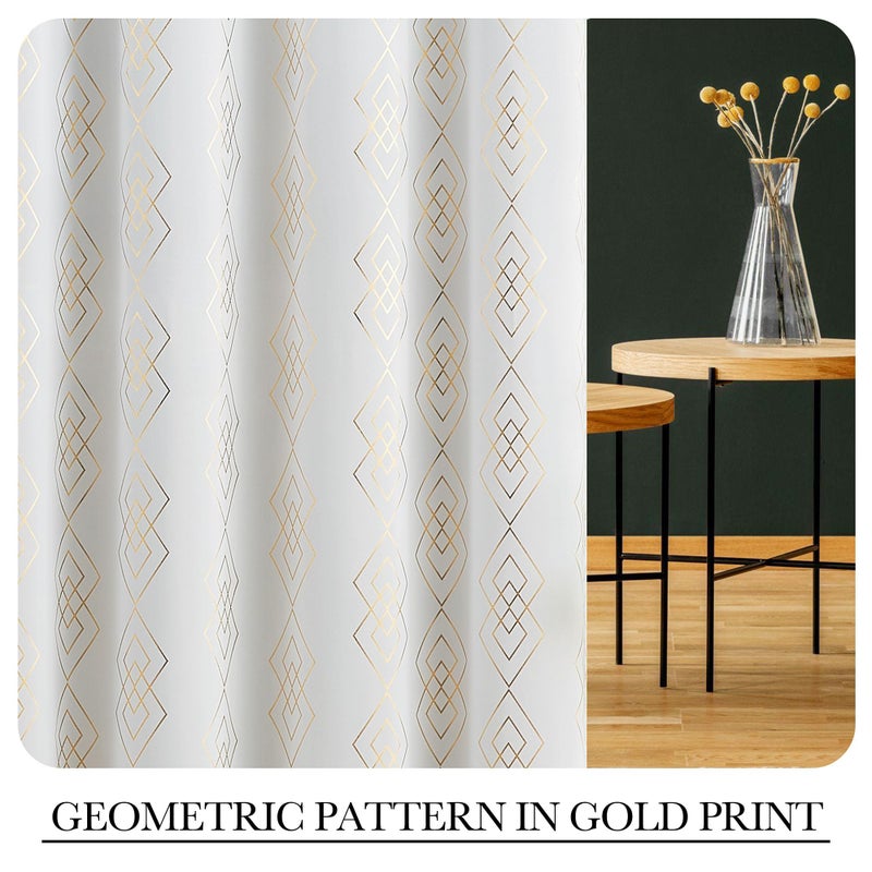 ugoutry ugoutry White/Gold Full Blackout Curtains for Bedroom Metallic Geometric Diamond Pattern Curtains 63 Inches Long Living Room Darkening Thermal Insulated Drapes Grommet Top Window Treatments  2 Panels - Image 3
