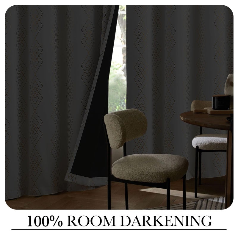 ugoutry ugoutry White/Gold Full Blackout Curtains for Bedroom Metallic Geometric Diamond Pattern Curtains 63 Inches Long Living Room Darkening Thermal Insulated Drapes Grommet Top Window Treatments  2 Panels - Image 4