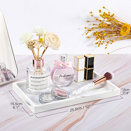 Luxspire Bathroom Vanity Tray, Resin Dresser Jewelry Ring Dish Tank Storage Kitchen Sink Countertop Organizer Plate Holder for Perfume Candles Soap Towel Plant Bathroom Accessories, M, Gravel White - Image 3