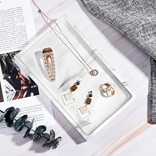 Luxspire Bathroom Vanity Tray, Resin Dresser Jewelry Ring Dish Tank Storage Kitchen Sink Countertop Organizer Plate Holder for Perfume Candles Soap Towel Plant Bathroom Accessories, M, Gravel White - Image 2