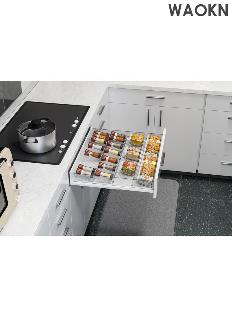WAOKN pice Drawer Organizer, 4 pairs of 8 pieces Clear Acrylic Drawer Seasoning Organizer, Expandable Kitchen Spice Rack Organizers and Storage for Drawer Safe Grade Finis(Jars not included) - Image 3