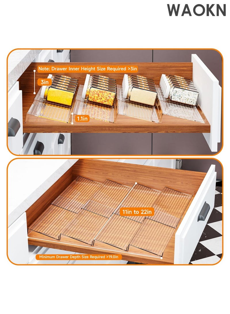 WAOKN pice Drawer Organizer, 4 pairs of 8 pieces Clear Acrylic Drawer Seasoning Organizer, Expandable Kitchen Spice Rack Organizers and Storage for Drawer Safe Grade Finis(Jars not included) - Image 2