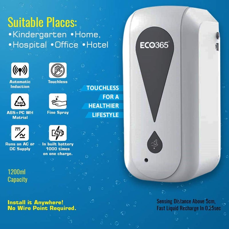 ECO365 Automatic Touchless Wall Mounted Soap Dispenser (1200 ml) | Hygienic Solution for Bathroom, Kitchen, Office | Convenient - Hands-Free Dispensing - Image 3