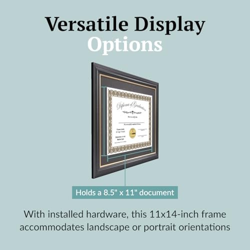 Creative Picture Frames [11x14bk.gd] Black Frame with Gold Rim, Black Matting Holds 8.5 by 11-inch Diploma with Easel and installed Hangers - Image 3