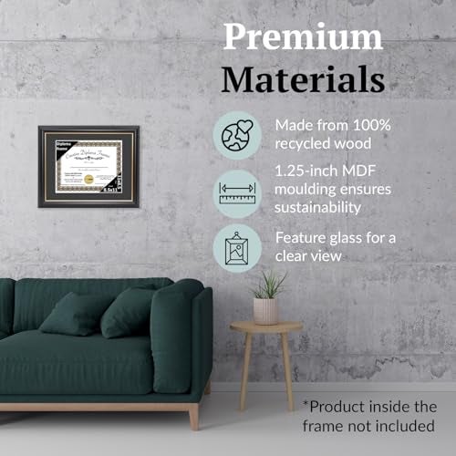 Creative Picture Frames [11x14bk.gd] Black Frame with Gold Rim, Black Matting Holds 8.5 by 11-inch Diploma with Easel and installed Hangers - Image 5