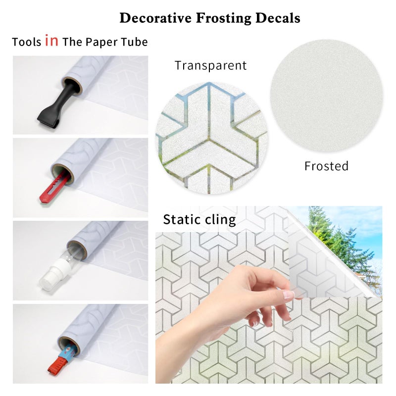 JAYONG Frosted Glass Window Privacy Film,17.5 x 78.7 Inches 3D Decorative Window Film Privacy Static Cling with Installation Kit UV Blocking Heat Control Removable Tint for Home Bathroom Door, White - Image 5