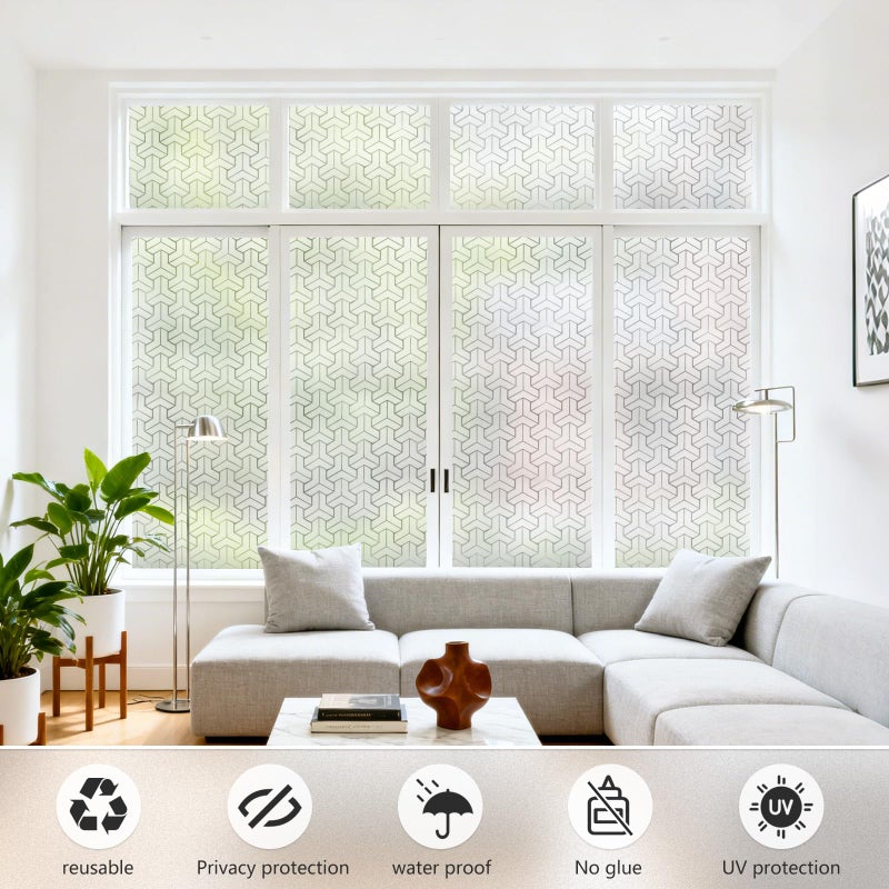 JAYONG Frosted Glass Window Privacy Film,17.5 x 78.7 Inches 3D Decorative Window Film Privacy Static Cling with Installation Kit UV Blocking Heat Control Removable Tint for Home Bathroom Door, White - Image 2