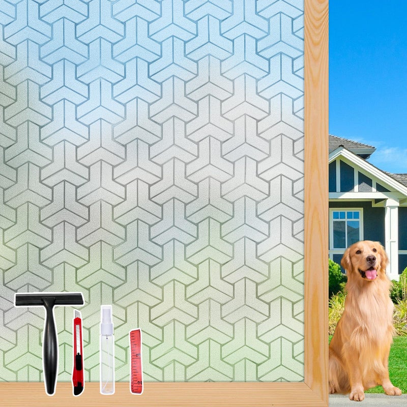 JAYONG Frosted Glass Window Privacy Film,17.5 x 78.7 Inches 3D Decorative Window Film Privacy Static Cling with Installation Kit UV Blocking Heat Control Removable Tint for Home Bathroom Door, White - Image 1
