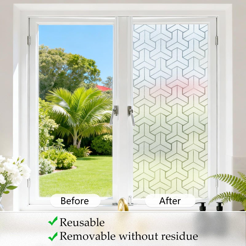 JAYONG Frosted Glass Window Privacy Film,17.5 x 78.7 Inches 3D Decorative Window Film Privacy Static Cling with Installation Kit UV Blocking Heat Control Removable Tint for Home Bathroom Door, White - Image 4