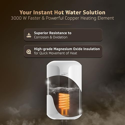 V-Guard Zio Pro 3 Litre Instant Water Heater | Advanced Multi-Layered Safety | 3000 W Powerful Heating | Suitable For Kitchen & Bathroom | 5 Year Tank Warranty by V-Guard | White-Metallic Rose Gold - Image 3