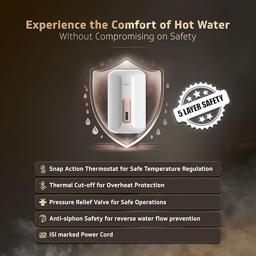 V-Guard Zio Pro 3 Litre Instant Water Heater | Advanced Multi-Layered Safety | 3000 W Powerful Heating | Suitable For Kitchen & Bathroom | 5 Year Tank Warranty by V-Guard | White-Metallic Rose Gold - Image 5