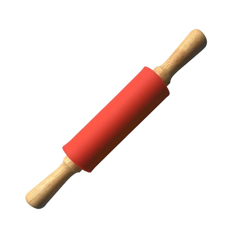 1 Piece Small Silicone Rolling Pin Nonstick Silicone Roller Pin Wooden Handle Pizza Roller Tortilla Dough Roller for Baking Home Kitchen Cake Bread Cookie Dumpling 9 Inch Red