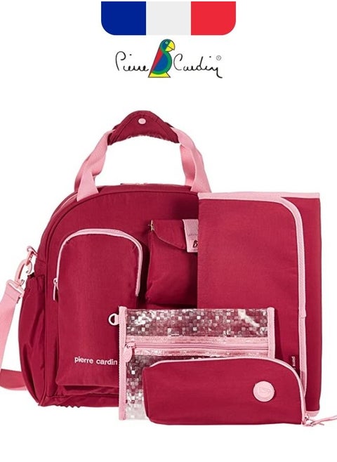 Diaper Bag Set of 5 comes with a changing mat bottle warmer and waterproof compartment for wet and grubby items and is made of skin friendly materials