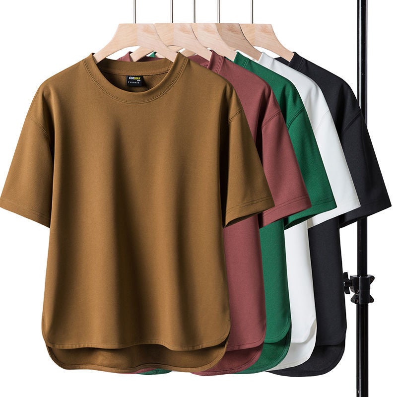 Short-Sleeved T-Shirt Men'S 2024 Casual Pullover Half-Sleeved Plus Size Top Solid Color Round Neck All-Match Trendy T - Image 2