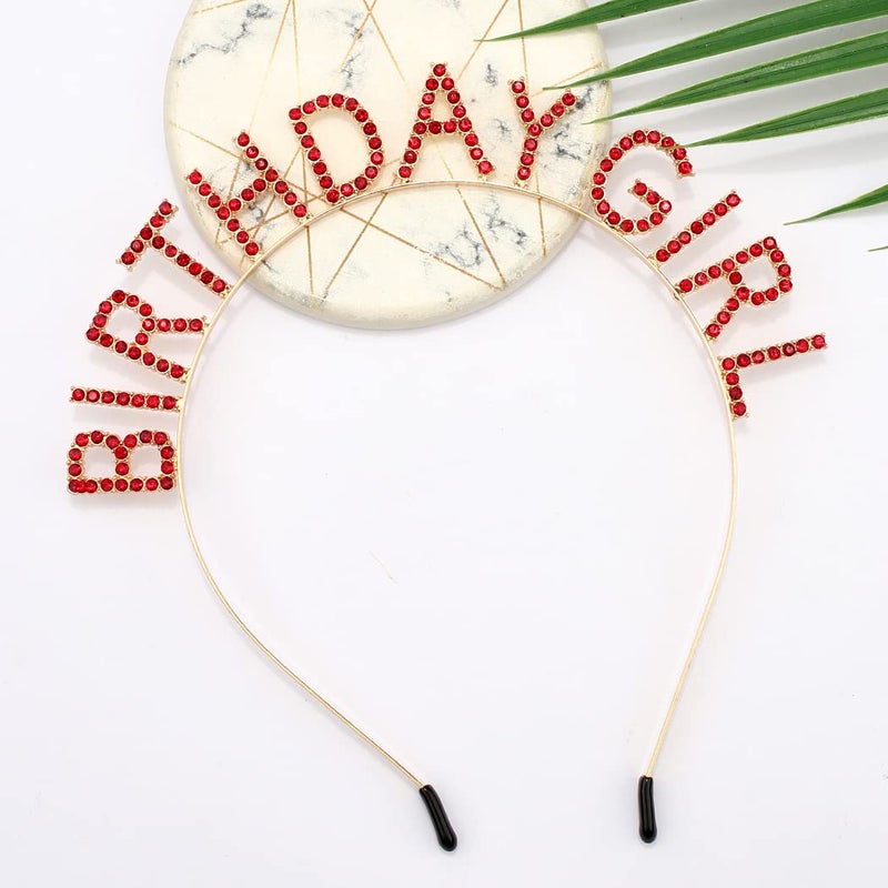 AOPRIE Happy Birthday Princess Crown Tiara, Gold Red, for Women and Girls, Birthday Girl Headband, Adjustable Size, Rhinestone Accessories - Image 4