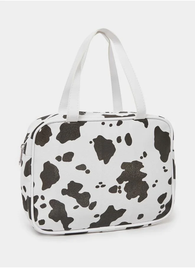 Styli Cow Print Washbag with Zip Closure