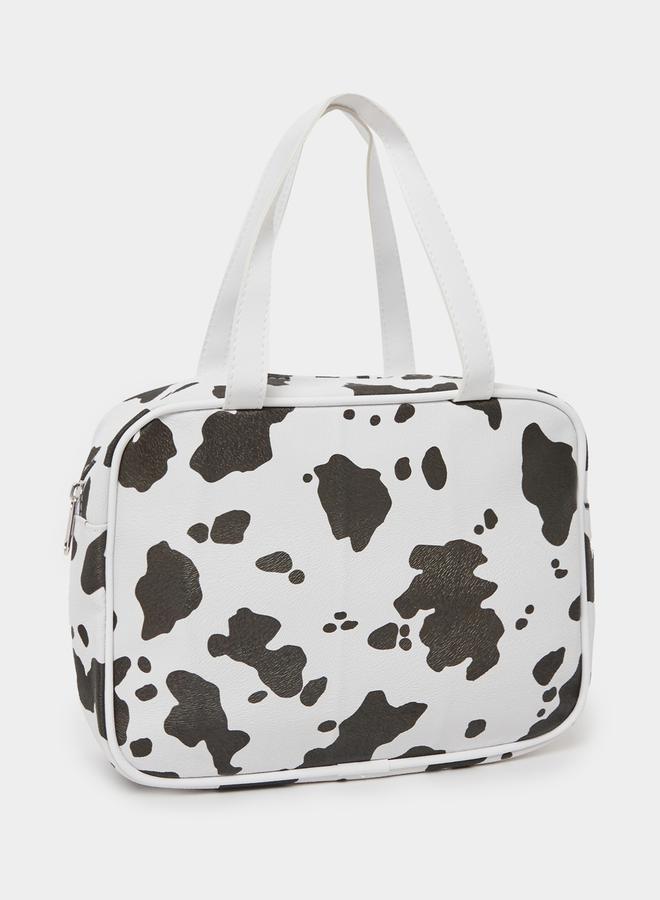 Cow Print Washbag with Zip Closure