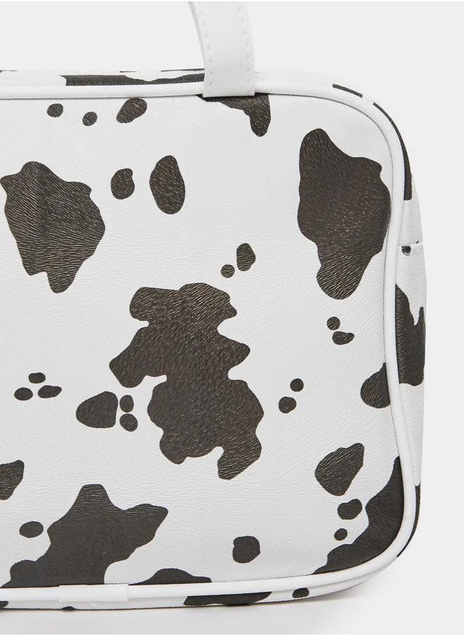 Styli Cow Print Washbag with Zip Closure
