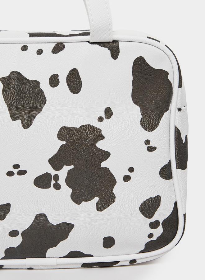 Cow Print Washbag with Zip Closure