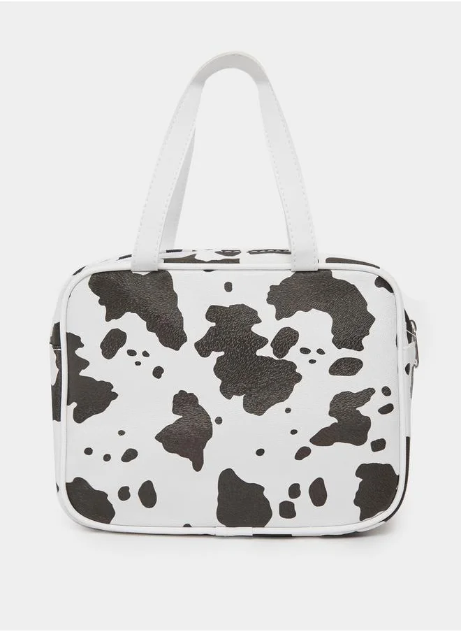 Styli Cow Print Washbag with Zip Closure
