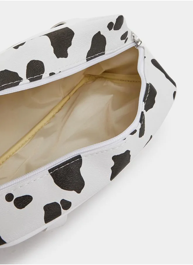 Styli Cow Print Washbag with Zip Closure