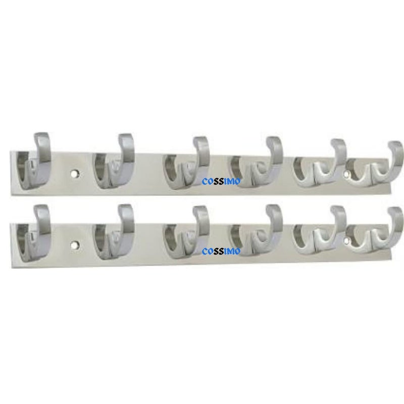 Cossimo Premium Stainless Steel C-Hook 6 Pin Cloth Hanger Wall Mounted Bathroom Cloth Hanger,Cloth Wall Hook,Door Hooks Rail for Hanging Keys,Clothes,Towel (Pack of 2) - Image 1