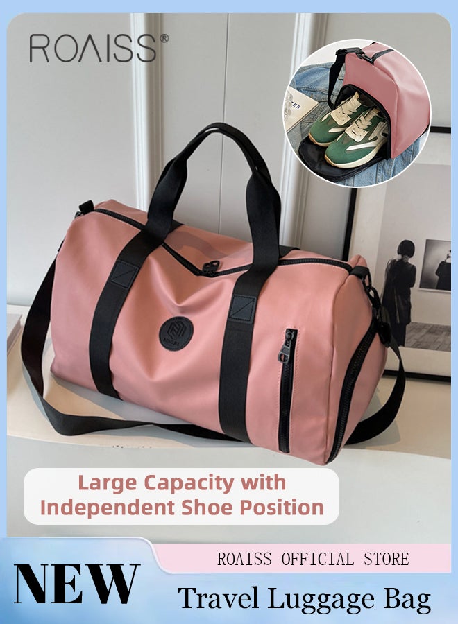roaiss Lightweight Portable Duffle Bag for Women Large Capacity Solid Color Versatile Luggage Zipper Bag Unisex Sports Fitness Bag with Wet Pocket and Shoes Compartment for Travel Workout Gym - Image 1