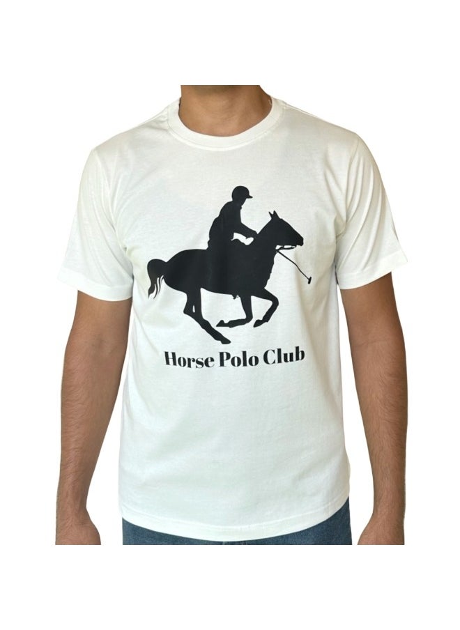 Horse Polo - Horse Polo Round Neck T-Shirt Off-White Printed, HP Club - Image 1